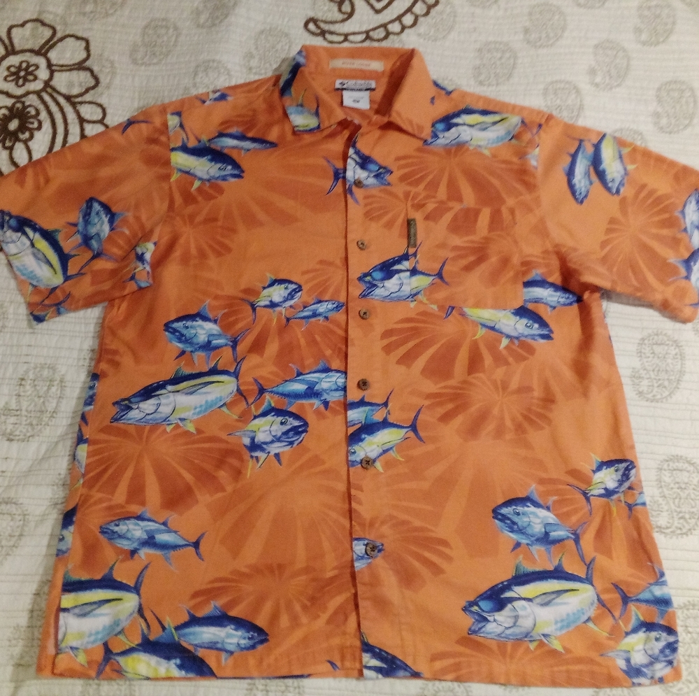 🐟COLUMBIA FISHING SHIRT HAWAIIAN CLASSIC  SPORTSWEAR MEN'S CLOTHING SIZE MEDIUM